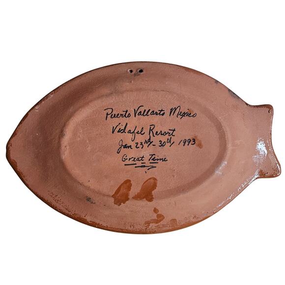 Terracotta Mexican Village Storytell Plate Folk Art Pottery Vintage Hand Paintd - Picture 6 of 7